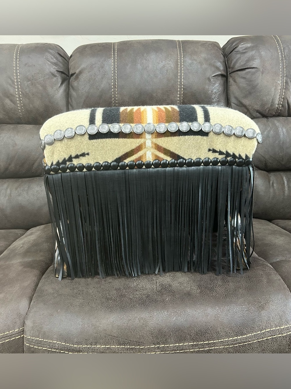 Pendleton Harding Pattern Accent Ottoman with Concho Trim - Black & Tan